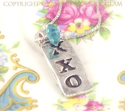 X X O - - Organic Fine Silver Pendant With Apatite on Sterling SIlver Chain