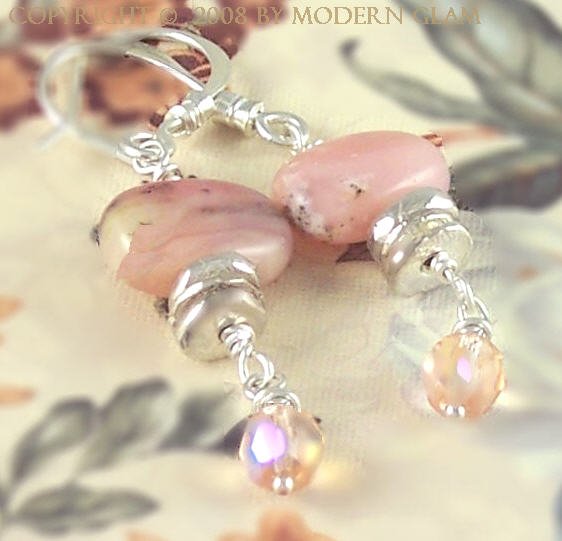 M I R A N D A - - Peruvian Pink Opals, and Fine Silver Earrings