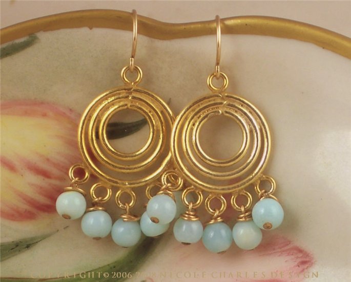 H A N N E - - Spring/Summer Color in Peruvian Blue Opal and Gold Vermeil Chandelier Earrings