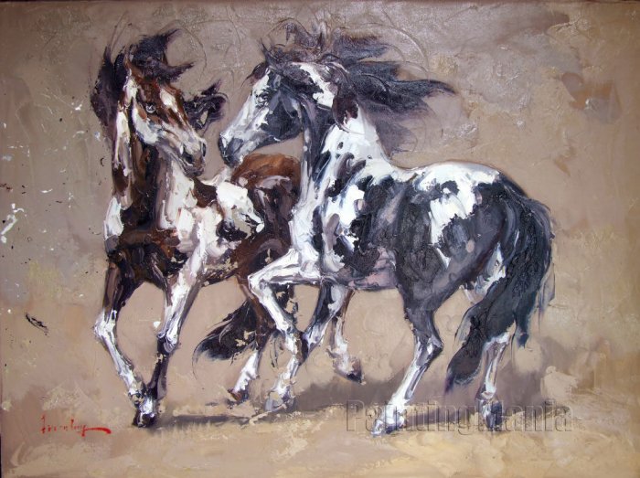 Two Horses Hand Painted Knife Painting oil on canvas