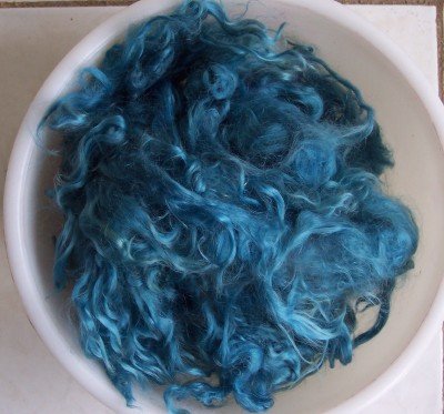 Teal blue mohair hand spinning felting crafting fiber