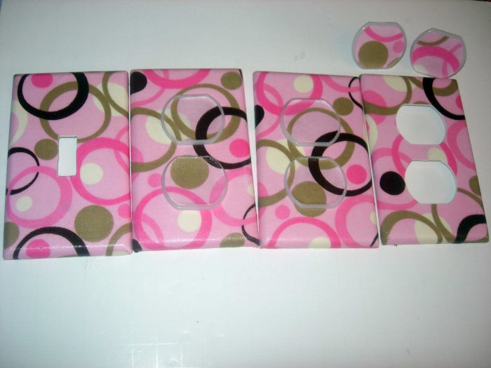 light switch and outlet covers m/w pink brown swirl circles by GEORGE BABY