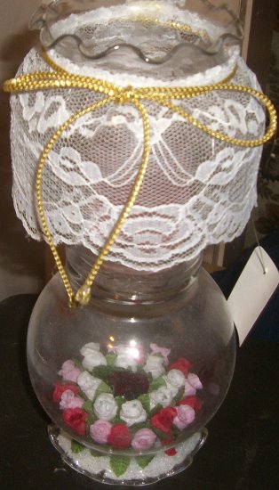 New Custom Made "GLASS CANDLE HOLDER" Roses w/candle