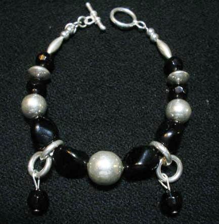 Handcrafted Silver Jewelry - Handmade .950 Silver Bracelet with Black Murano
