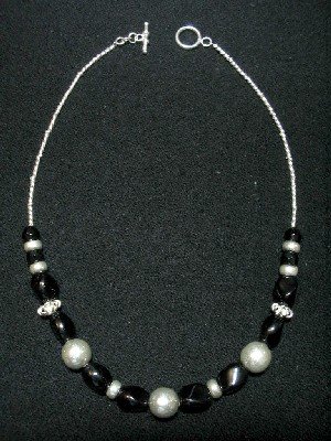 Handcrafted Silver Jewelry - Handmade .950 Silver Necklace with Black Colored Murano
