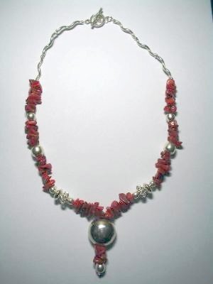 Handcrafted Silver Jewelry - Handmade .950 Silver Necklace with REAL Red Coral