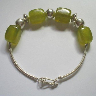 Handcrafted Silver Jewelry - Handmade .950 Silver Bracelet with Serpentine stone
