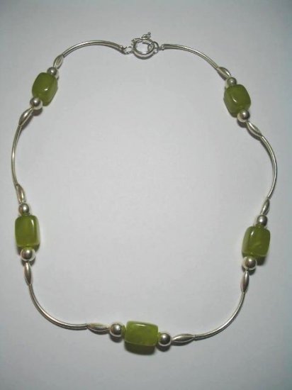 Handcrafted Silver Jewelry - Handmade .950 Silver Necklace with Serpentine stone