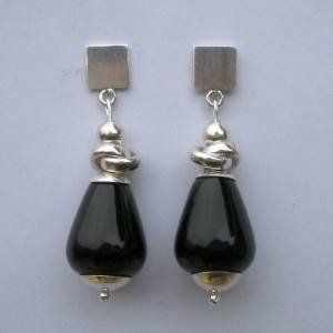 .950 Pure Silver Earrings with Black Onyx