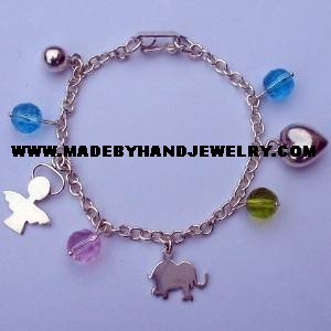 .950 Silver Bracelet with Murano and Silver Charms *EMAIL SIZE FOR AVAILABILITY AND PRICE*