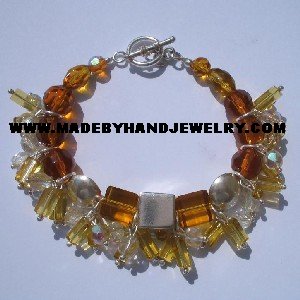 Handmade .950 Silver Bracelet with Clear and Amber Murano