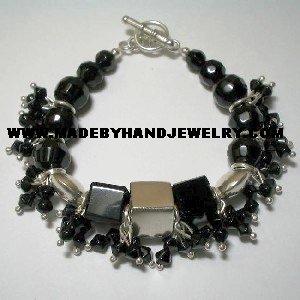 Handmade .950 Silver Bracelet with Black Murano