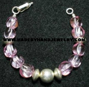 Handmade .950 Silver Bracelet with Pink colored Murano