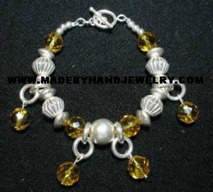 Handmade .950 Silver Bracelet with Amber colored Murano