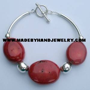 .950 Silver Bracelet with Red Coral *EMAIL SIZE FOR AVAILABILITY AND PRICE*