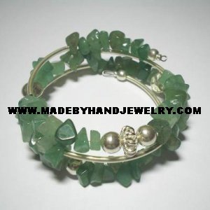 .950 Silver 3 Turn Bracelet with Green Jade *EMAIL SIZE FOR AVAILABILITY AND PRICE*