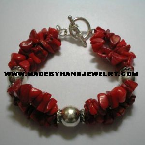 Handmade .950 Silver Bracelet with Red Coral