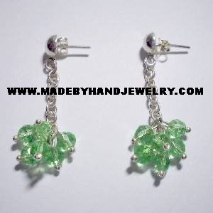 .950 Pure Silver Earrings with Green colored Murano