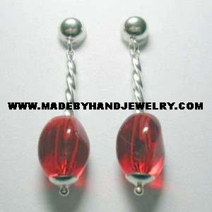 .950 Pure Silver Earrings with Red colored Murano