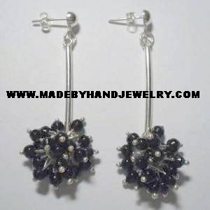 .950 Pure Silver Earrings with Black colored Murano