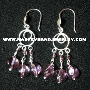 .950 Pure Silver Earrings with Grape colored Murano