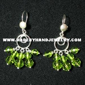 .950 Pure Silver Earrings with Green colored Murano