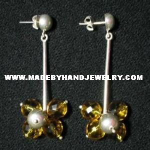 .950 Pure Silver Earrings with Amber colored Murano