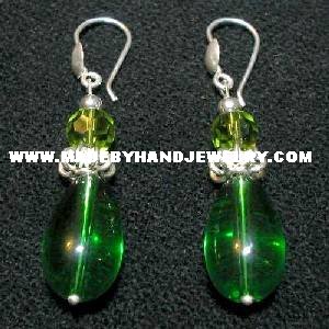 .950 Pure Silver Earrings with Green colored Murano