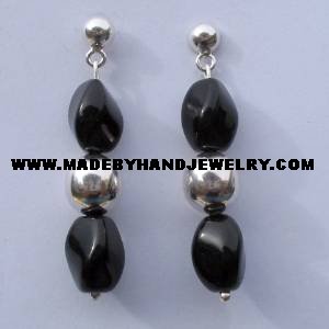 .950 Pure Silver Earrings with Black colored Murano