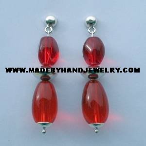 .950 Pure Silver Earrings Red colored Murano