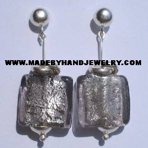 Handmade .950 Pure Silver Earrings with Gray Murano