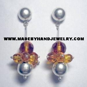 Handmade .950 Pure Silver Earrings with Amber colored Murano