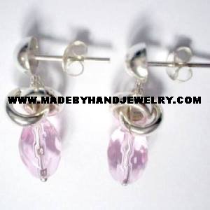 Handmade .950 Pure Silver Earrings with Pink Colored Murano