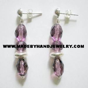 Handmade .950 Pure Silver Earrings with Lavander Murano