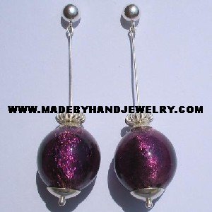 Handmade .950 Pure Silver Earrings with Grape Murano