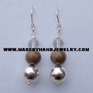 .950 Pure Silver Earrings with Aragonite and Crystal Quartz