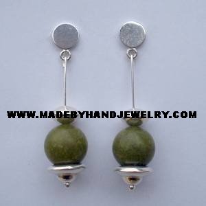.950 Pure Silver Earrings with Serpentine stone