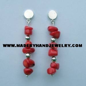 .950 Pure Silver Earrings with Red Coral