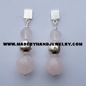 .950 Pure Silver Earrings with Pink Quartz