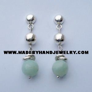 .950 Pure Silver Earrings with Light Blue Agate