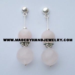 .950 Pure Silver Earrings with Pink Quartz