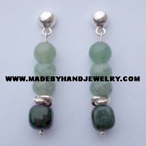 .950 Pure Silver Earrings with Jade and Aventurina