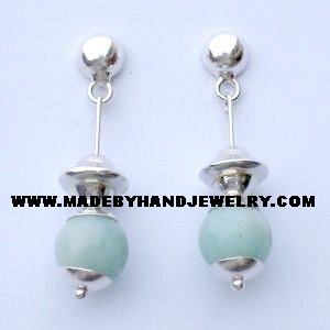 .950 Pure Silver Earrings with Light Blue Agate