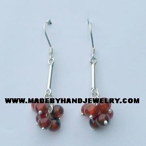 .950 Pure Silver Earrings with Brown Agate