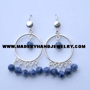 .950 Pure Silver Earrings with Sodalite Stone