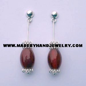 .950 Pure Silver Earrings with Brown Agate