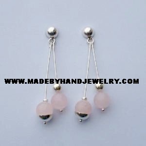 .950 Pure Silver Earrings with Pink Quartz