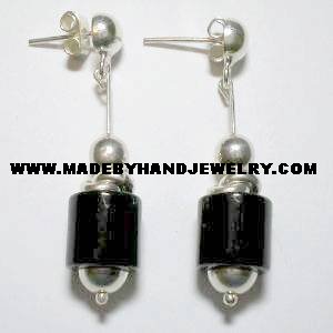 .950 Pure Silver Earrings with Black Onyx