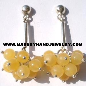 .950 Pure Silver Earrings with Yellow Agate
