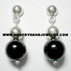 .950 Pure Silver Earrings with Black Onyx